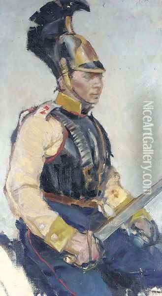 Study of a Russian Cuirassier Oil Painting - Franz Roubaud