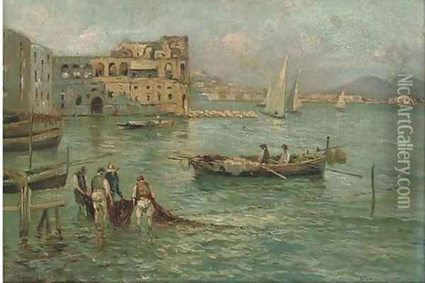 Figures in a sunlit harbour Oil Painting - Italian School