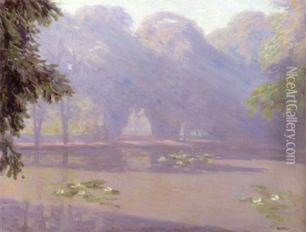 Englisher Garten In Morgennebel Oil Painting - Robert Hoffmann