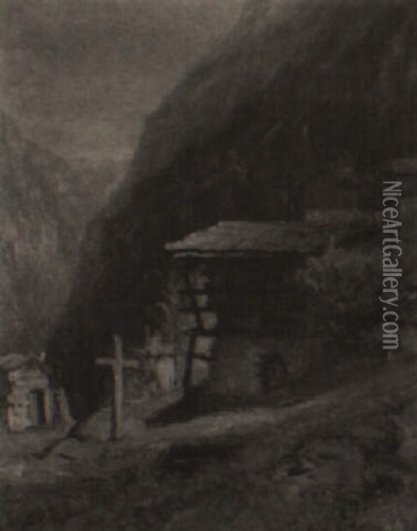 Crucifix In Alpine Landscape Oil Painting - Albert Henri John Gos