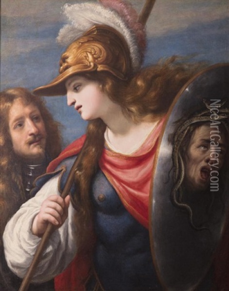 Minerva With The Portrait Of Don Lorenzo De Medici Oil Painting - Cosimo Ulivelli