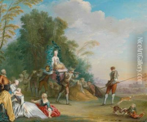 Eine Bauerliche Brautwerbung:die Braut Wird Entfuhrt Oil Painting - Sebastien Jacques Leclerc Des Gobelins