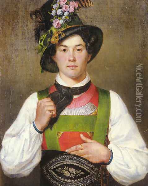 A Young Man In Tyrolean Costume Oil Painting - Franz Von Defregger