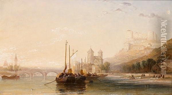 Huy On The Meuse- Morning Oil Painting - Arthur Joseph Meadows