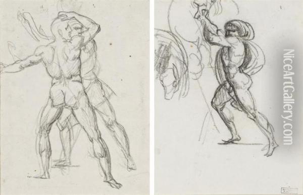 Homme Nu Debout De Profil Vers La Gauche (recto); Deux Hommes Nus(verso) Oil Painting - Baron Francois Gerard