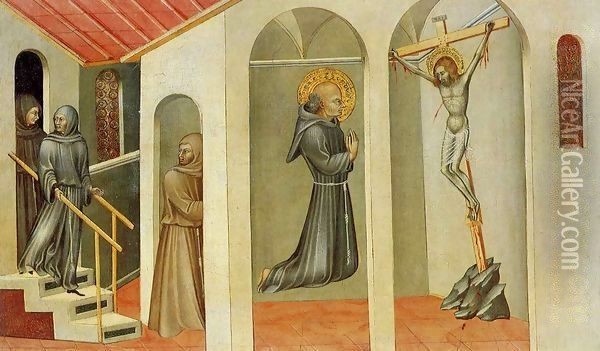 Franciscan Saint Levitating before the Crucifix Oil Painting - Giovanni di Paolo
