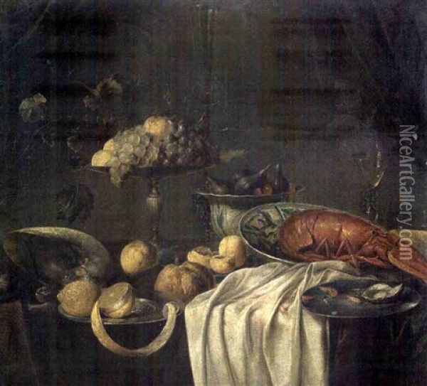 Nature Morte Au Homard Et Citrons Oil Painting - Cornelis Mahu