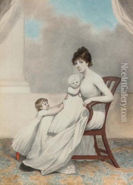 Portrait Of Mrs Phillips And Her Two Children, Full-length, Seated Oil Painting - Adam Buck