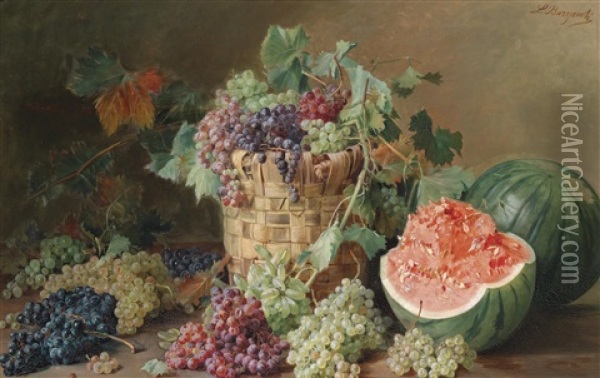 Stillleben Mit Weintrauben Und Melonen Oil Painting - Licinio Barzanti