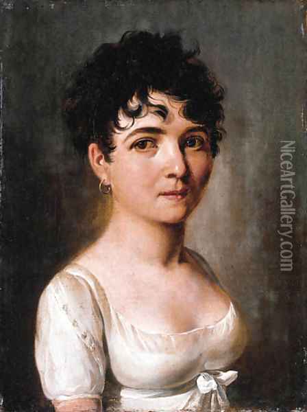 Portrait of a lady, small bust-length, in a white dress Oil Painting - Louis Leopold Boilly