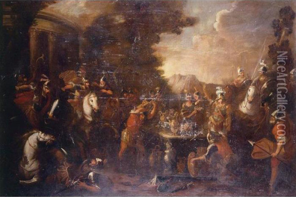 Battle Scene Oil Painting - Giovanni Andrea Donducci (see MASTELLETTA)