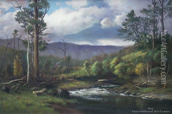 In The Valley, Akatarawa River Oil Painting - William Menzies Gibb