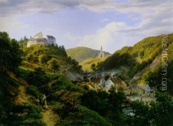 Schloss Schonberg An Der Bergstrasse Oil Painting - Johann Heinrich Schilbach