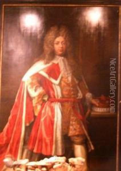 Portrait Of A Grand British Duke In Regalia Oil Painting - Johann Closterman