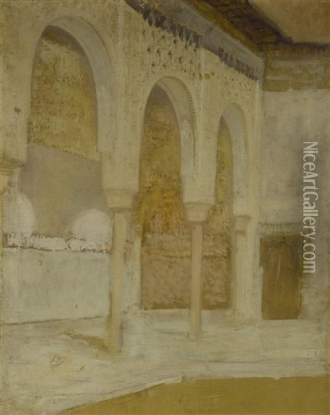 Die Saulenhalle Der Alhambra Oil Painting - Henri Regnault
