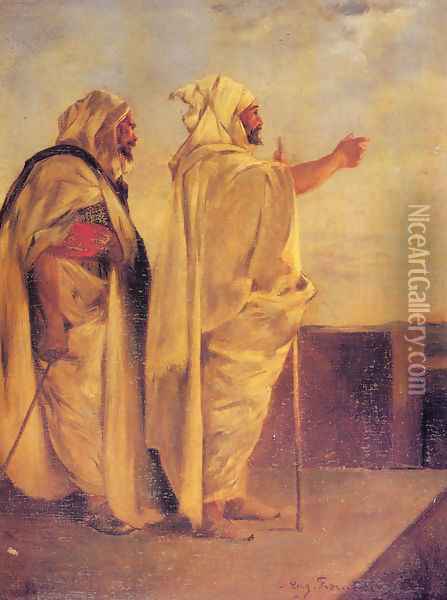 Two Arabs On A Terrace Oil Painting - Eugene Fromentin
