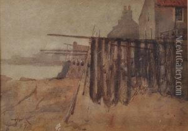 Drying The Nets Oil Painting - Henry Wright Kerr