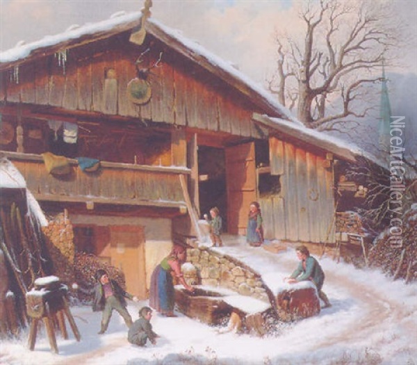 The Snowball Fight Oil Painting - Karl Von Enhuber