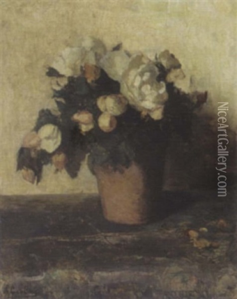 A Flower Still Life With Roses Oil Painting - Ans Van Den Berg
