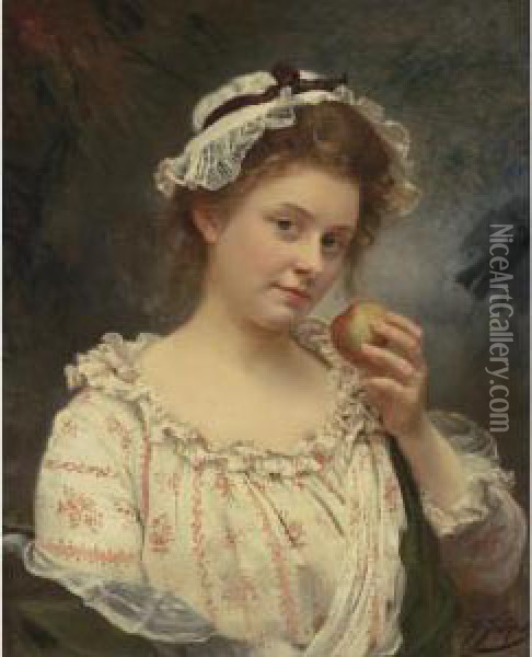 First Bite Oil Painting - Gustave Jean Jacquet
