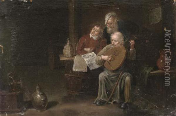 Musicians In An Interior Oil Painting - David The Younger Teniers