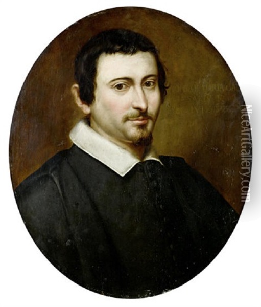 Portrait Of A Gentleman In Black Costume Oil Painting - Giovanni Battista Carboni