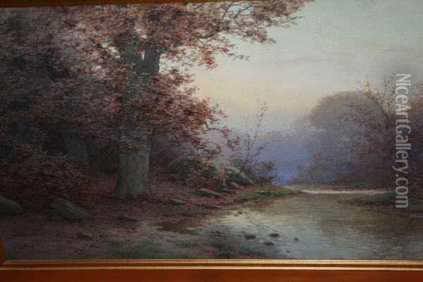 Stream Flowing Through A Wooden Landscape Oil Painting - Edwin, Lamasure Jr.