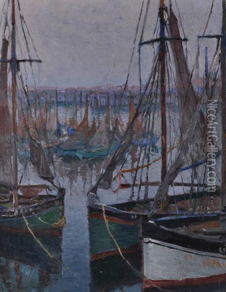 Busy Harbour Scene Oil Painting - Mecislas De Rakowsky