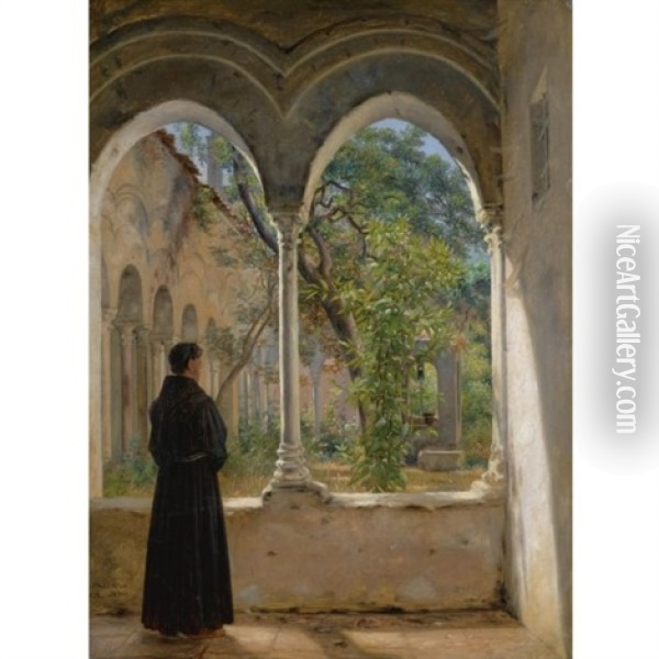 I Klosteret, Palermo (in The Cloister, Palermo) Oil Painting - Martinus Christian Wesseltoft Rorbye