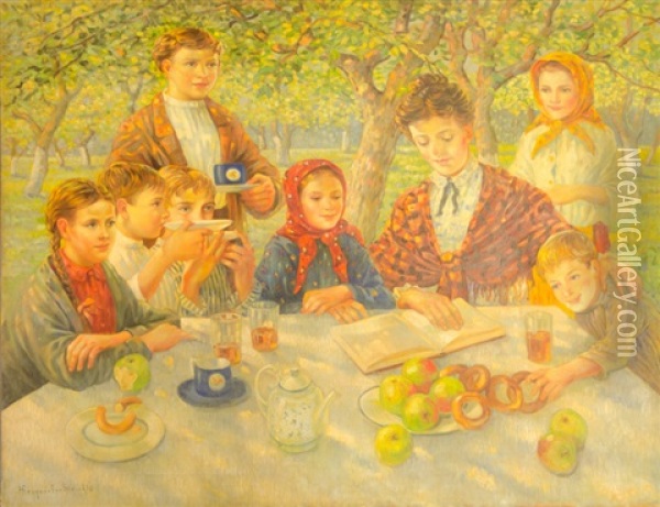 Breakfast Oil Painting - Nikolai Petrovich Bogdanov-Bel'sky