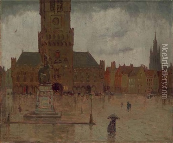 The Market Square At Bruges, Belgium Oil Painting - Charles Warren Eaton