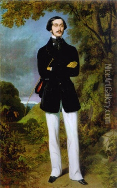 Portrait Of An Elegant Gentleman Oil Painting - Marie-Alexandre Adolphe