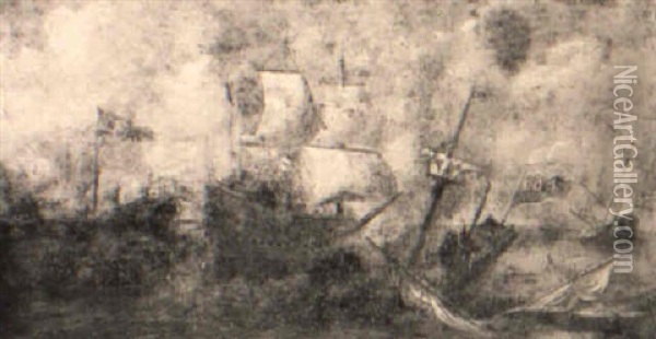 A Naval Battle Against The Turks Oil Painting - Caspar van Eyck