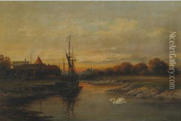 Sailing Vessel At Sunset Oil Painting - Frederick Arthur Verner