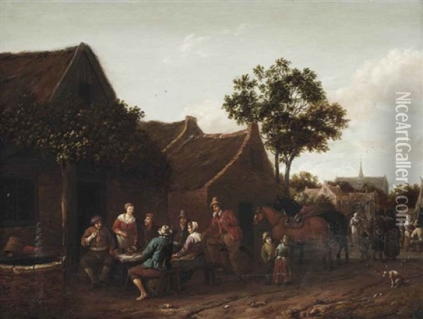 Peasants Making Merry Outside An Inn Oil Painting - Barend Gael