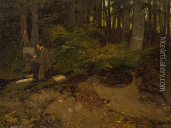 Artist In The Woods Oil Painting - Wilhelm Simmler