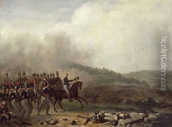 Willem Frederik Prince of Orange at the Battle of Quatre Bras, 16th June 1815 Oil Painting - Mathieu Ignace van Bree