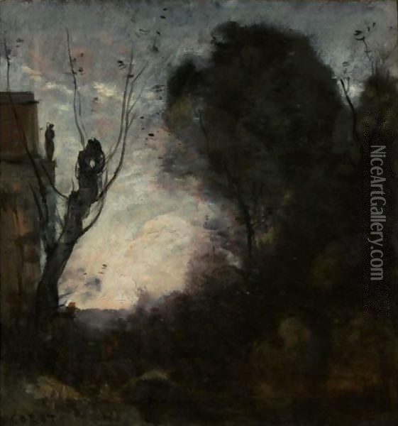 Souvenir D'Une Villa Italienne, Effet Du Soir Oil Painting - Jean-Baptiste-Camille Corot