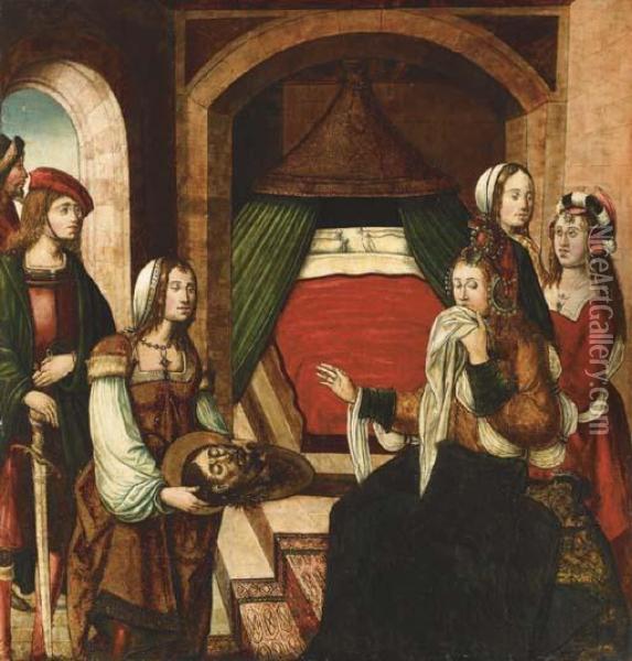 Salome Presenting The Head Of Saint John The Baptist Oil Painting - Master Of Astorga