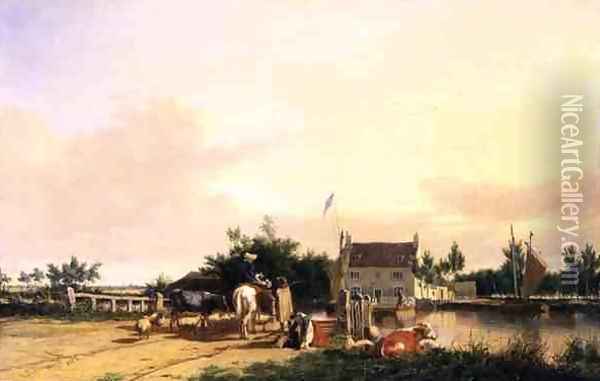 Buckenham Ferry on the River Yare, Norfolk, 1826 Oil Painting - Joseph Stannard