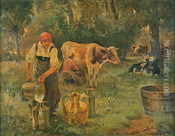 Milking Time Oil Painting - Joseph Julien