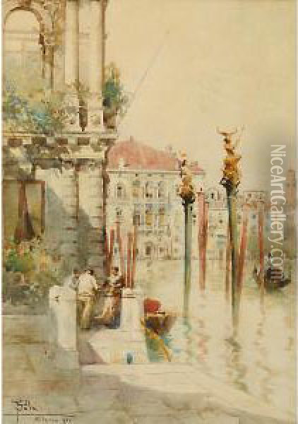 Chiacchiere Sul Canale Veneziano Oil Painting - Paolo Sala