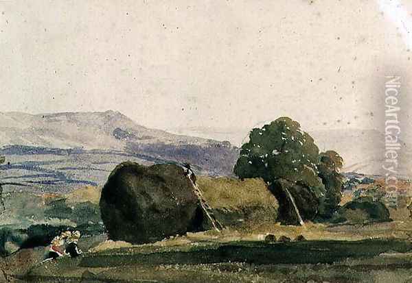 Landscape with haystacks Oil Painting - Peter de Wint