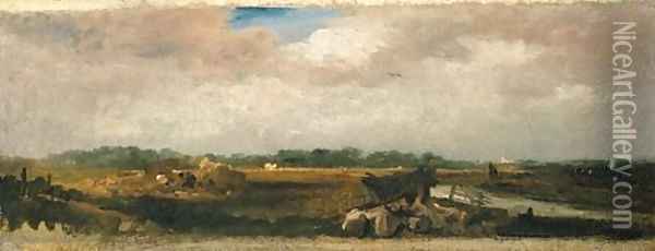 Haymaking with a distant view of Lincoln Oil Painting - Peter de Wint