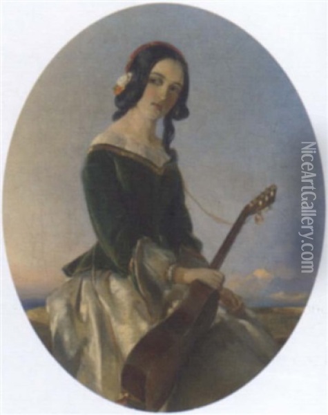 The Young Guitarist Oil Painting - Charles Hunt the Younger