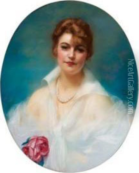 Ritratto Di Donna In Ovale Oil Painting - Leopoldo Galeota