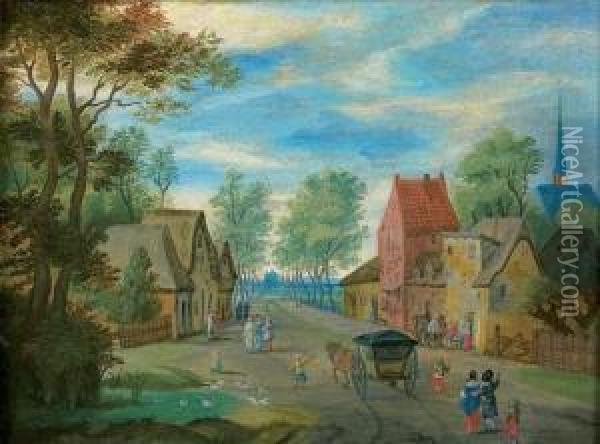 Arrivee Des Voyageurs Au Village Oil Painting - Pieter Gysels