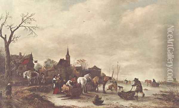 Winter Landscape c. 1643 Oil Painting - Isaack Jansz. van Ostade