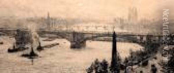 View Of Westminster And The Thames Oil Painting - William Lionel Wyllie