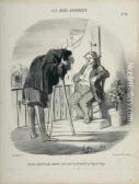 Bl. 49 Aus: Les Bons Bourgeois. 1847 Oil Painting - Honore Daumier